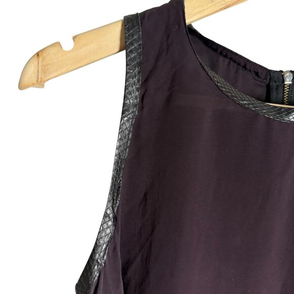 A.L.C. Plum Purple Silk Snakeskin Leather Trim Sleeveless Tank Top Size Small - Picture 2 of 9